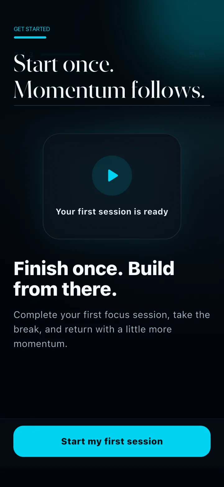Pomodori first session screen with start button